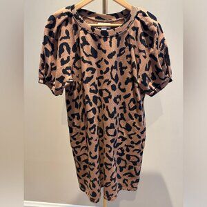 Velvet Leopard Puff Sleeve Mini Dress Size Small